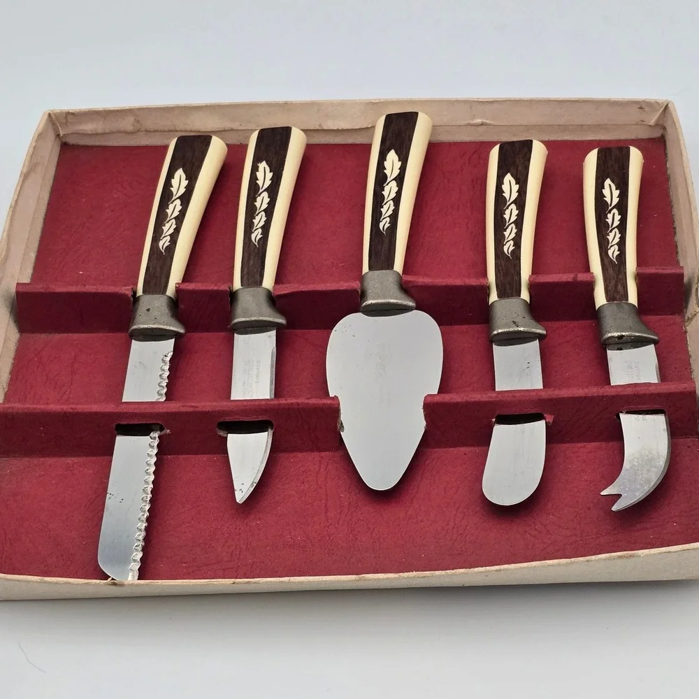 Regent Sheffield Vintage 5 Piece Cheese Knife Set Stainless Steel England MCM